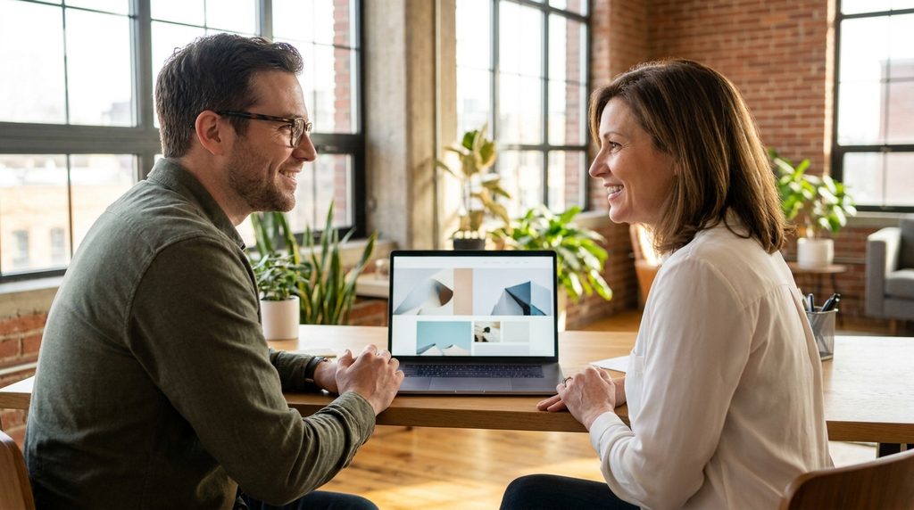 Web designer near me working on a business website